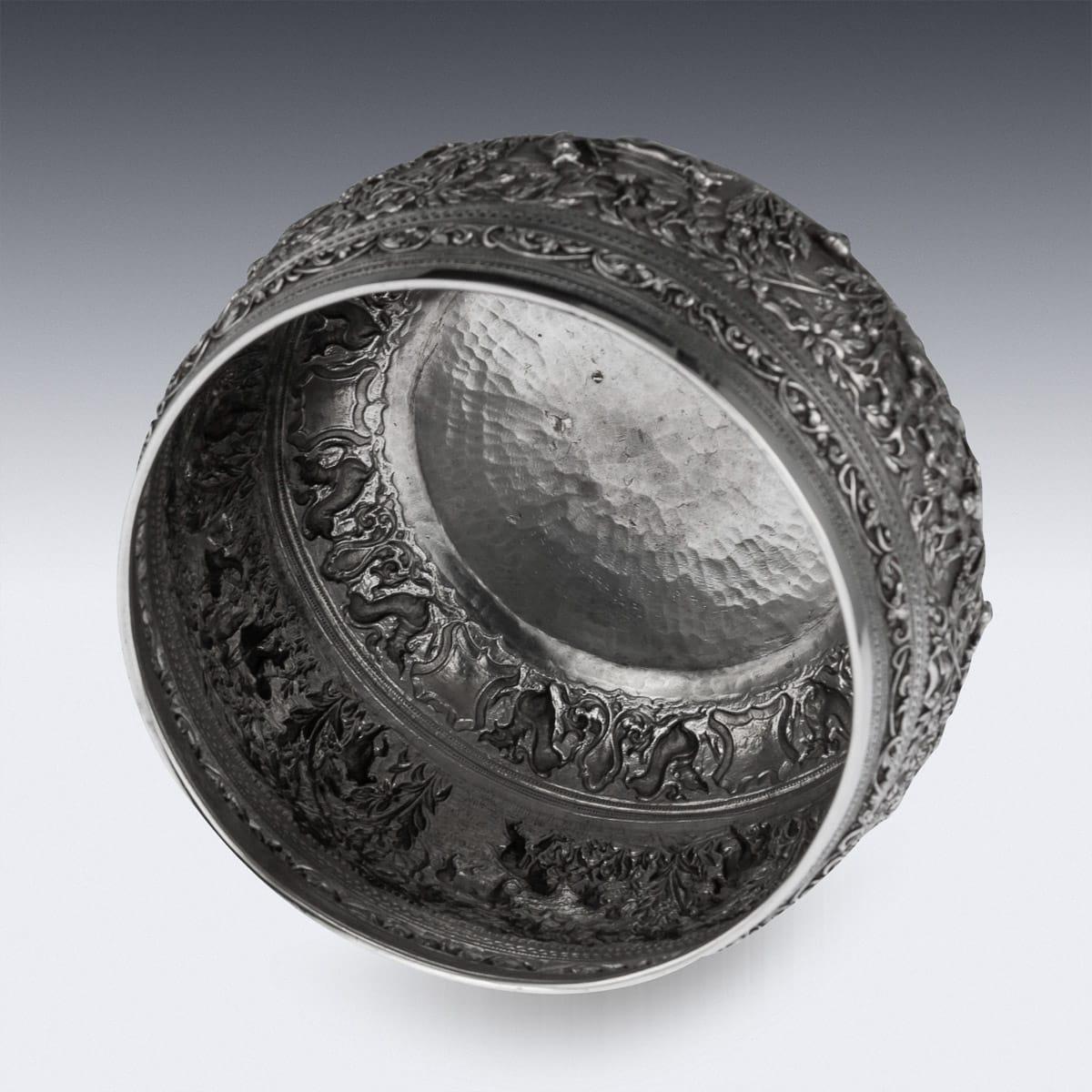 19th Century Burmese Solid Silver Handcrafted Bowl, circa 1880 For Sale 2