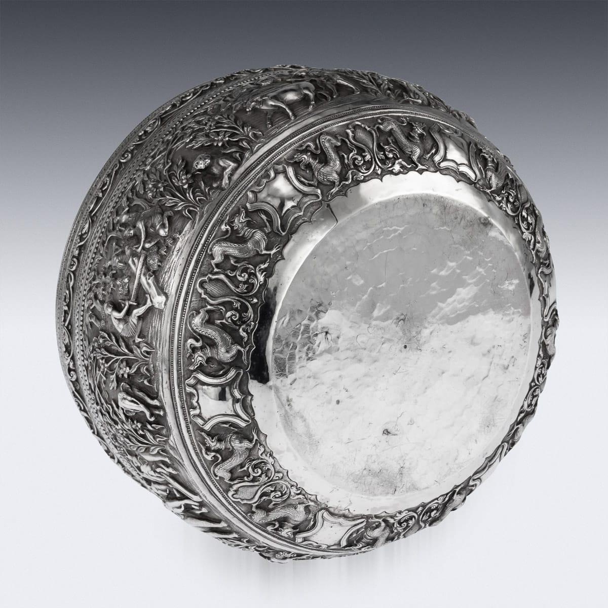 19th Century Burmese Solid Silver Handcrafted Bowl, circa 1880 For Sale 2