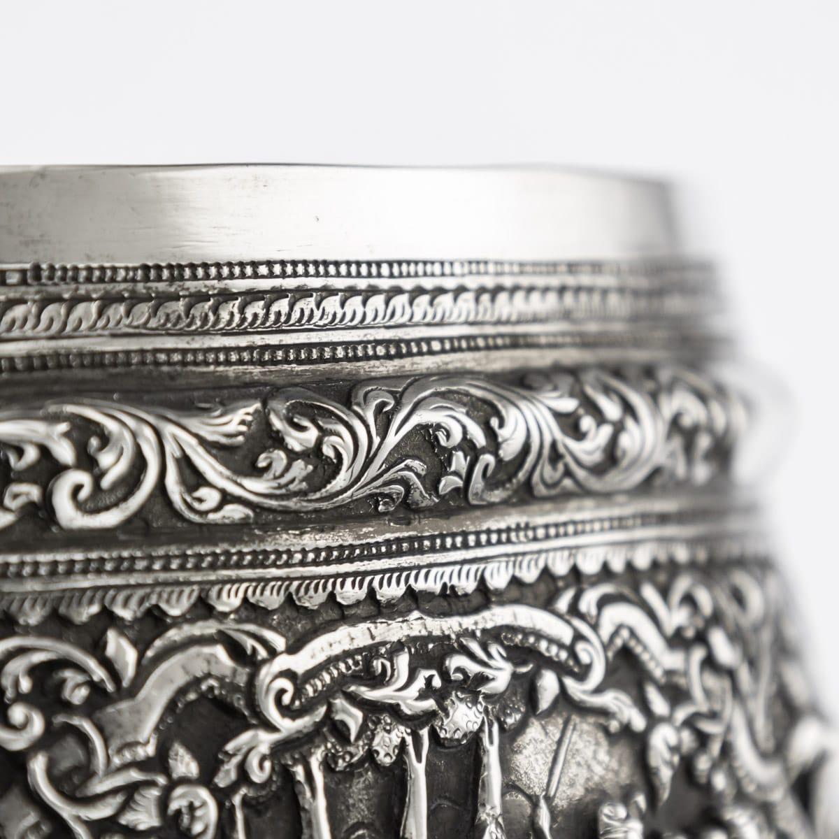 19th Century Burmese Solid Silver Handcrafted Bowl, circa 1880 4