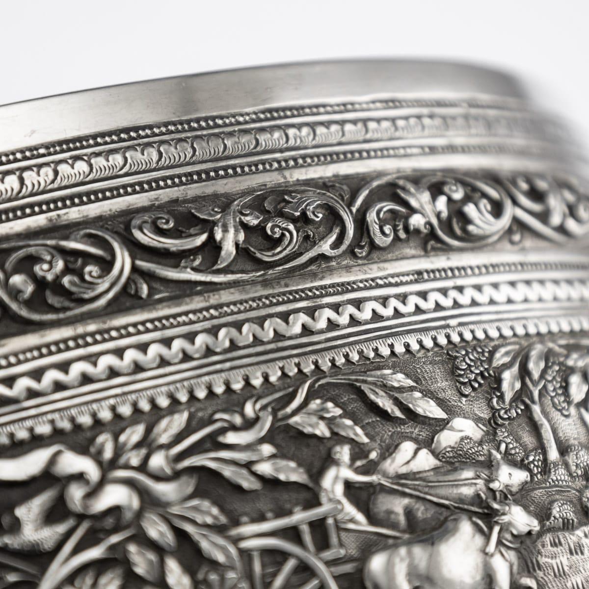 19th Century Burmese Solid Silver Handcrafted Bowl, circa 1880 For Sale 3