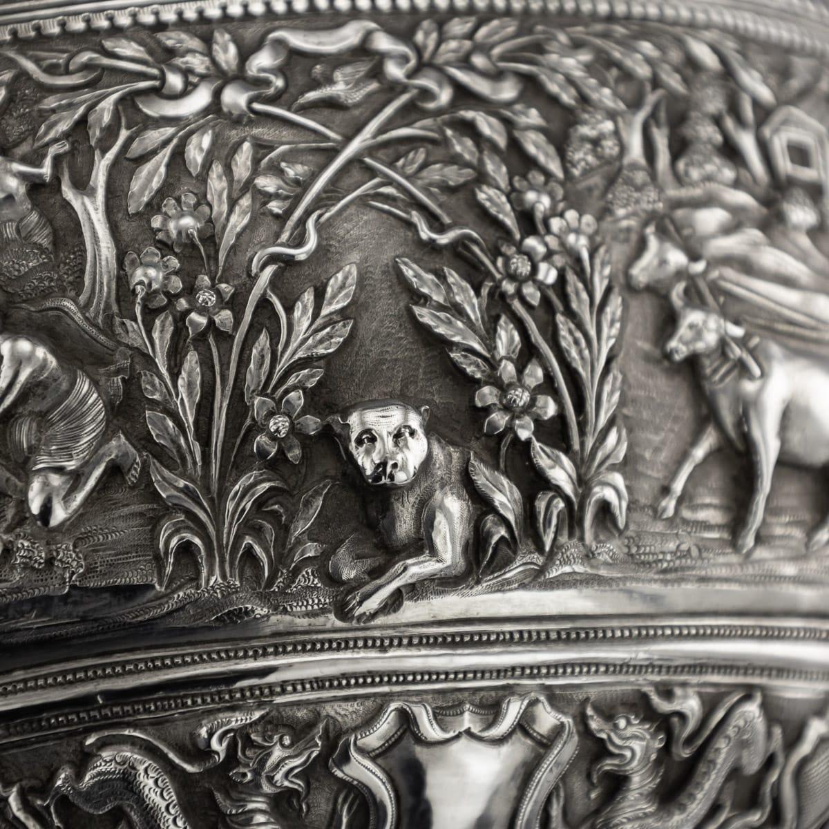 Handgefertigte birmanische Schale aus massivem Silber des 19. Jahrhunderts, um 1880 im Angebot 5