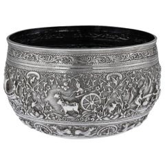 19th Century Burmese Solid Silver Handcrafted Bowl, circa 1880