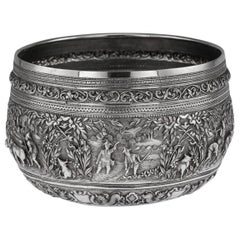 19th Century Burmese Solid Silver Handcrafted Bowl, circa 1880