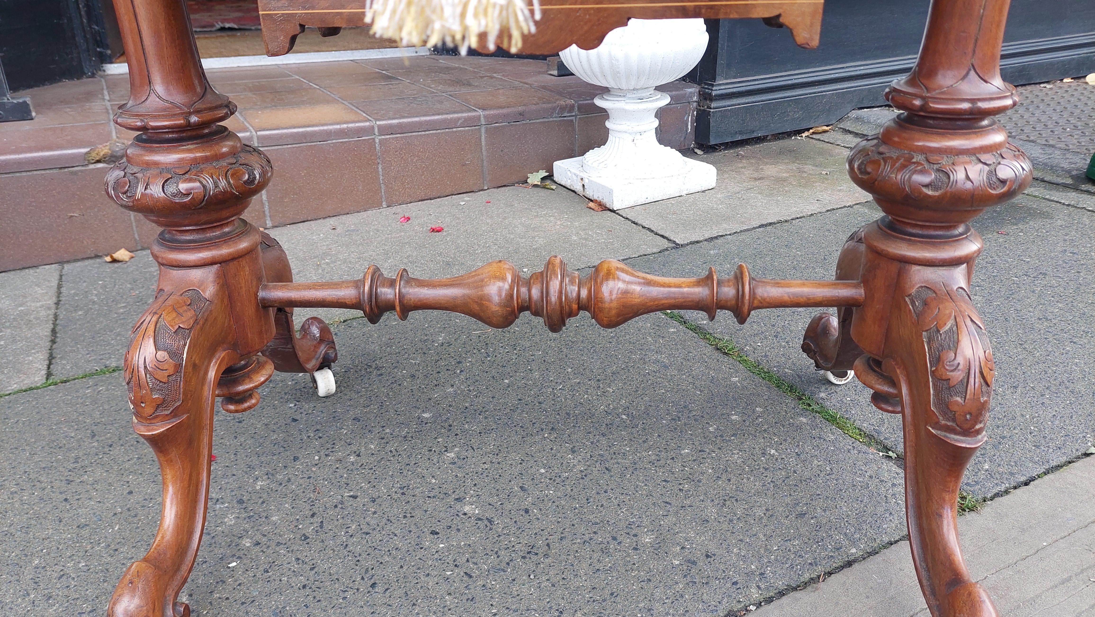 19thC Burr Walnut and Marquetry Inlaid Games/Work Table For Sale 5