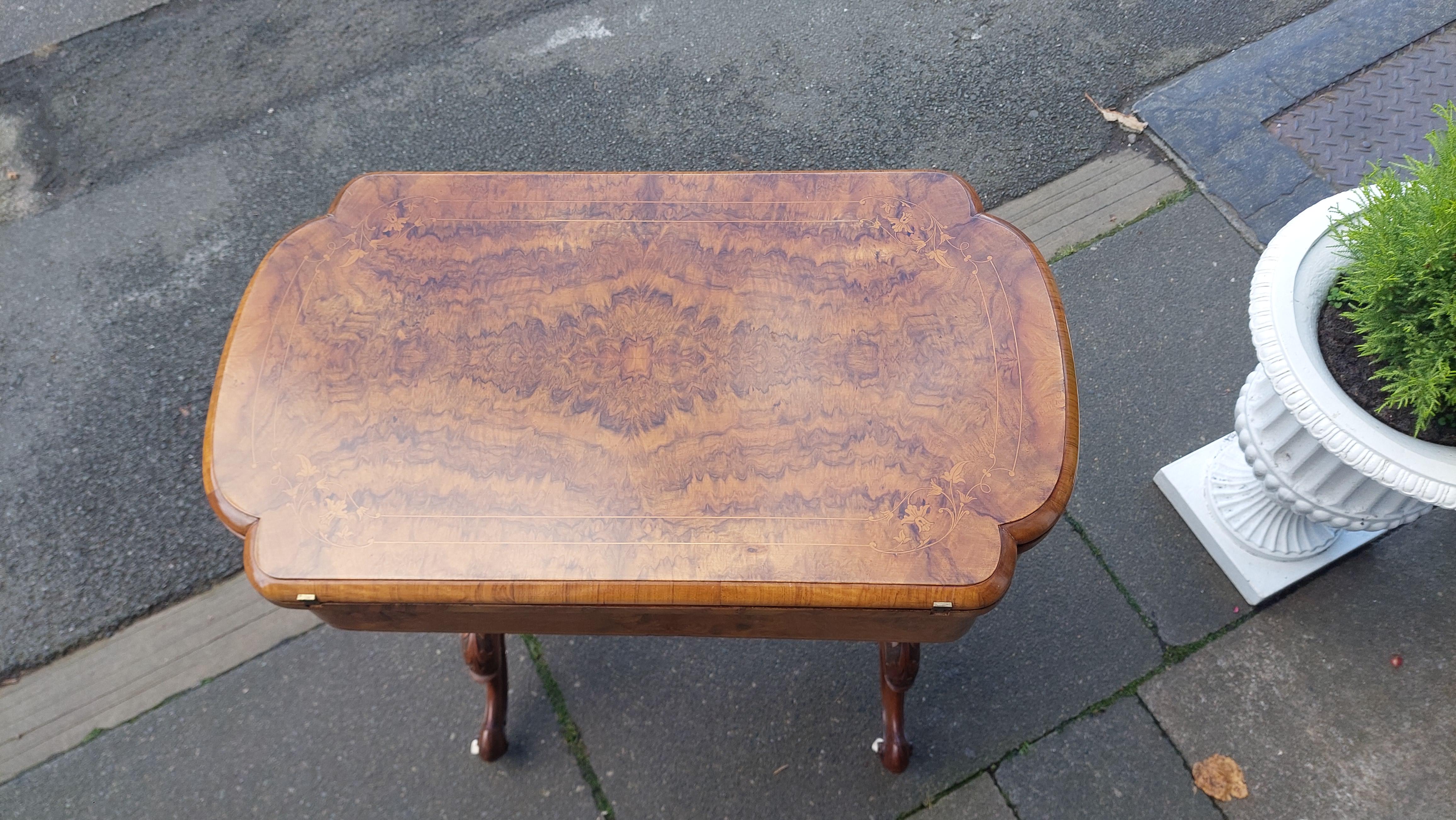 High Victorian 19thC Burr Walnut and Marquetry Inlaid Games/Work Table For Sale