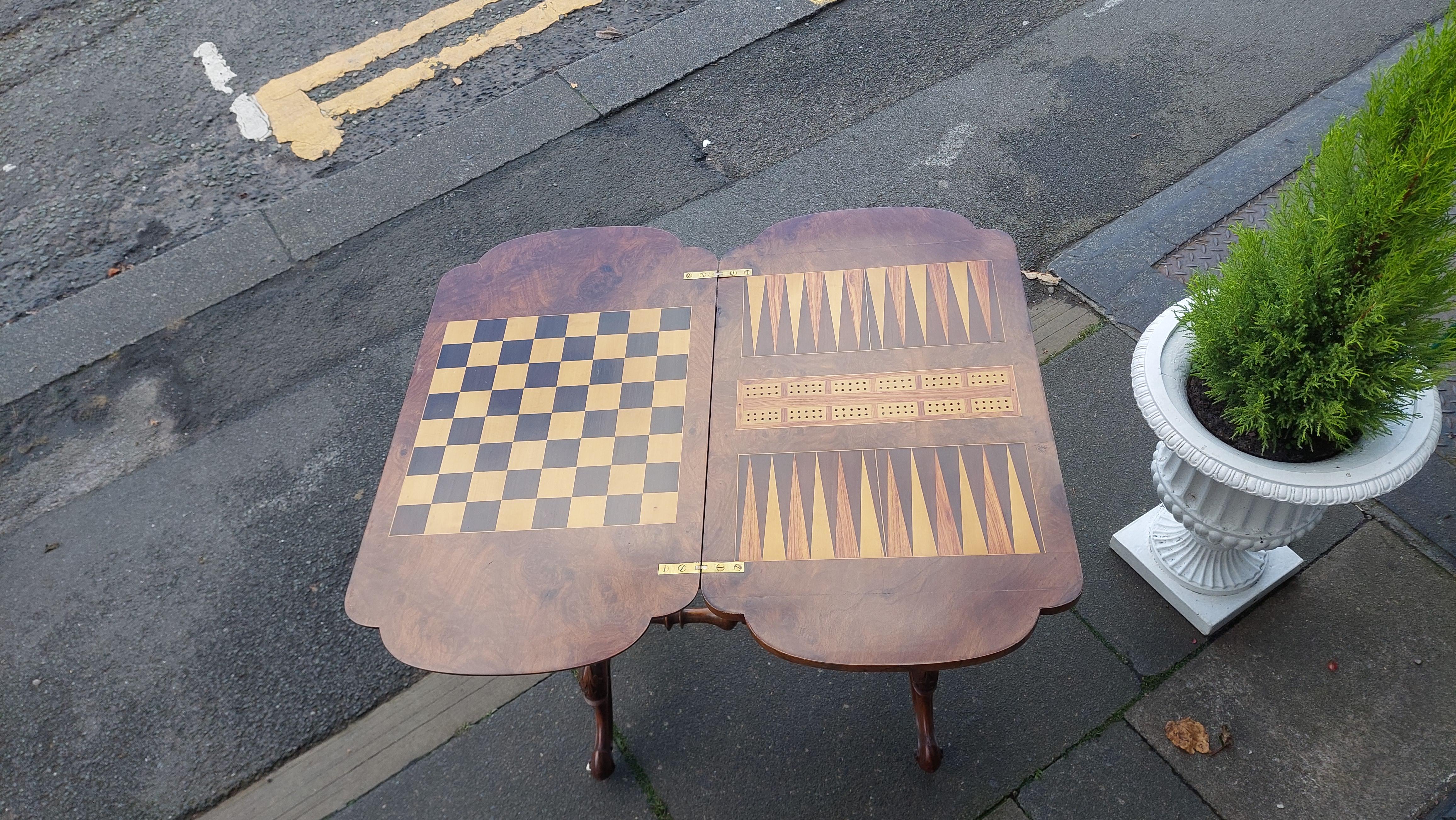 19thC Burr Walnut and Marquetry Inlaid Games/Work Table For Sale 1