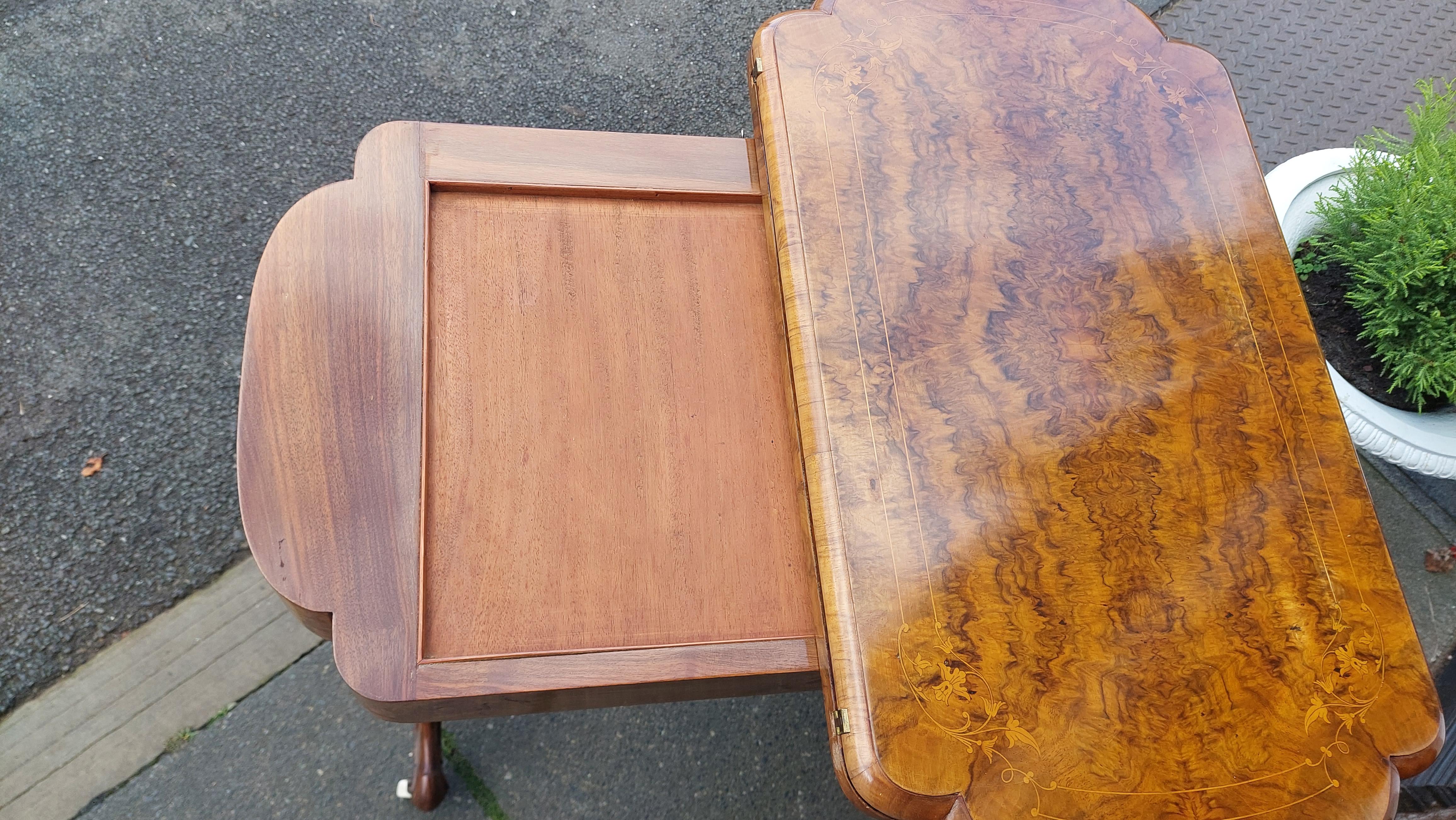19thC Burr Walnut and Marquetry Inlaid Games/Work Table For Sale 2