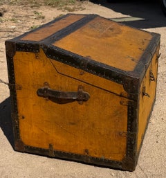 19thc Canted Top Trunk in Mustard Paint