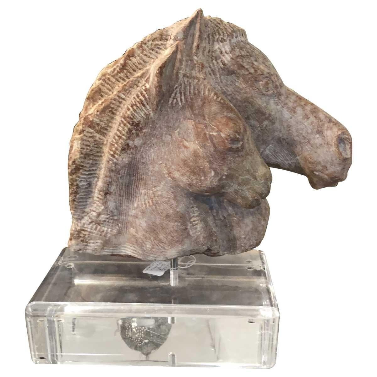 Italian 19th Century Carved Soapstone Sculpture of Horse Head For Sale