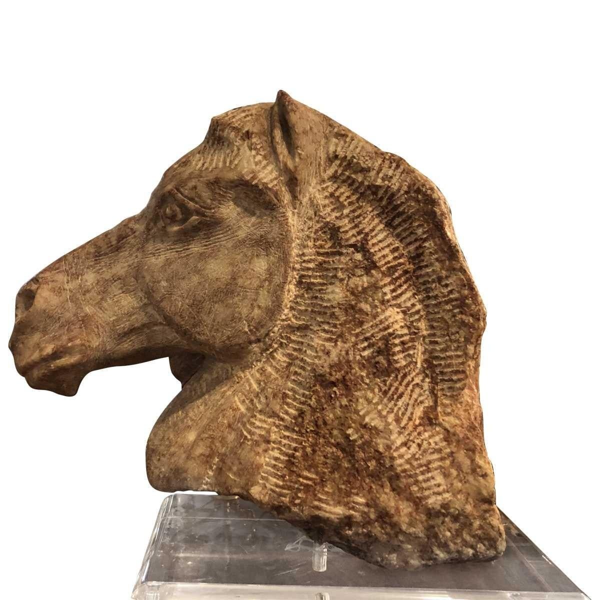 19th Century Carved Soapstone Sculpture of Horse Head In Good Condition For Sale In Pasadena, CA