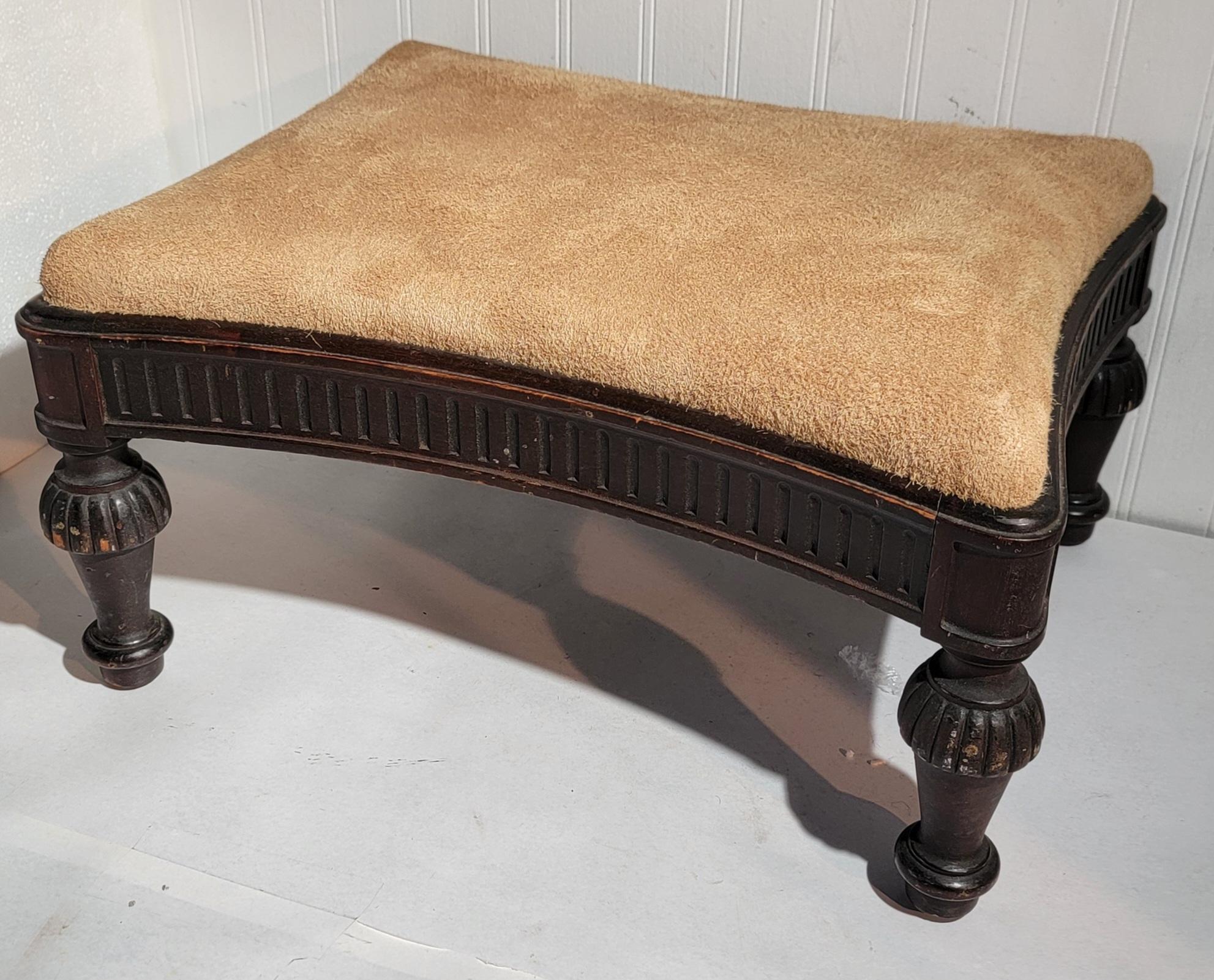 19thc Carved Stool With Suede Top For Sale 3