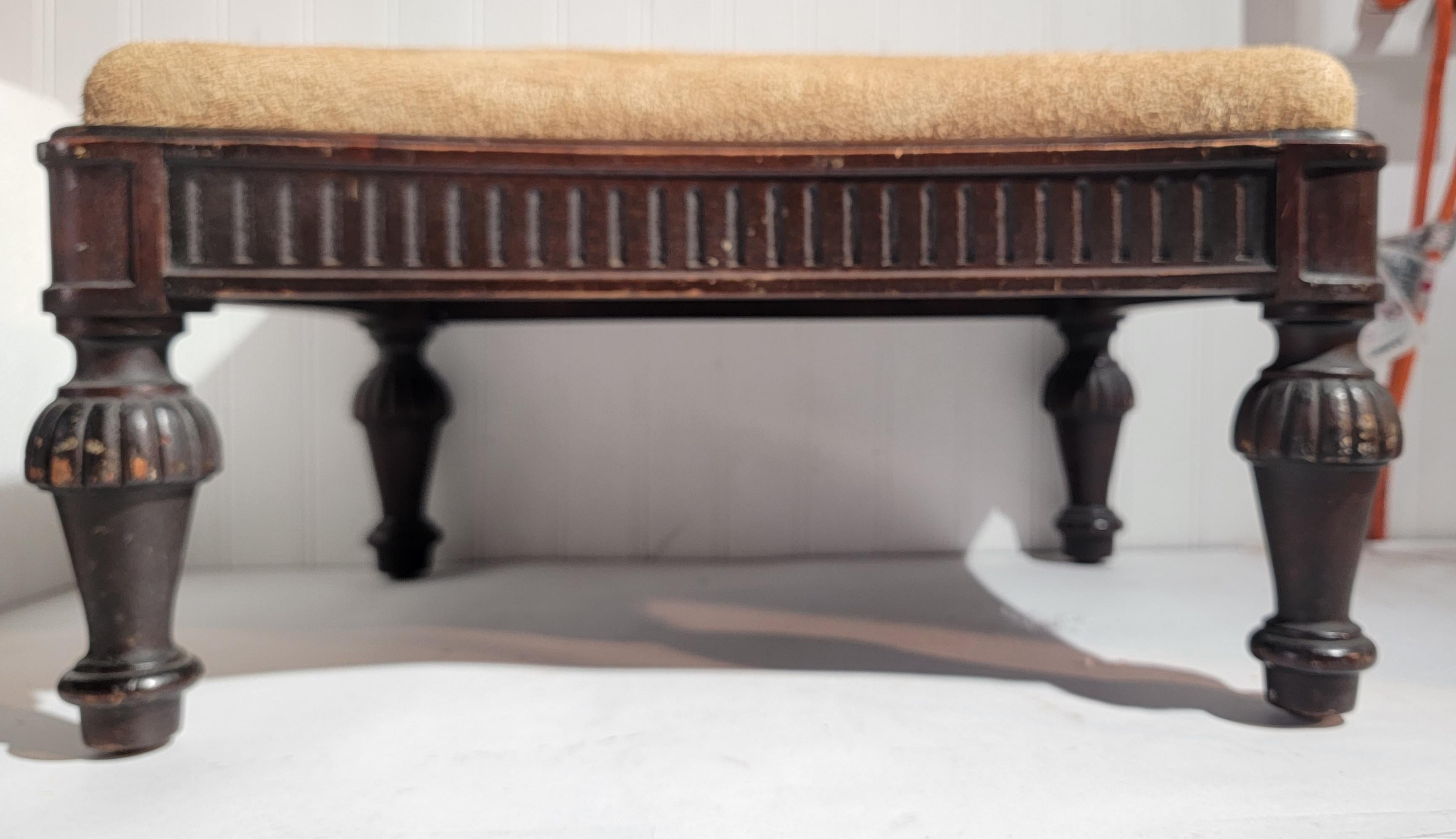 Adirondack 19thc Carved Stool With Suede Top For Sale