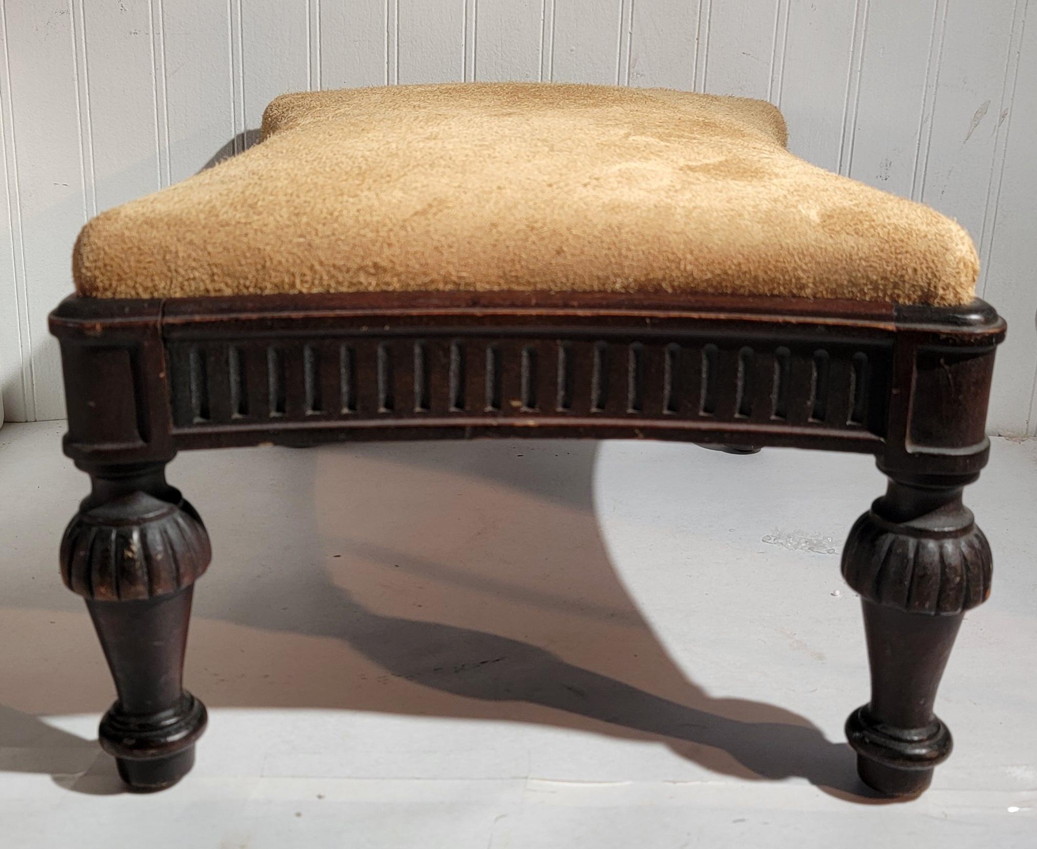 American 19thc Carved Stool With Suede Top For Sale