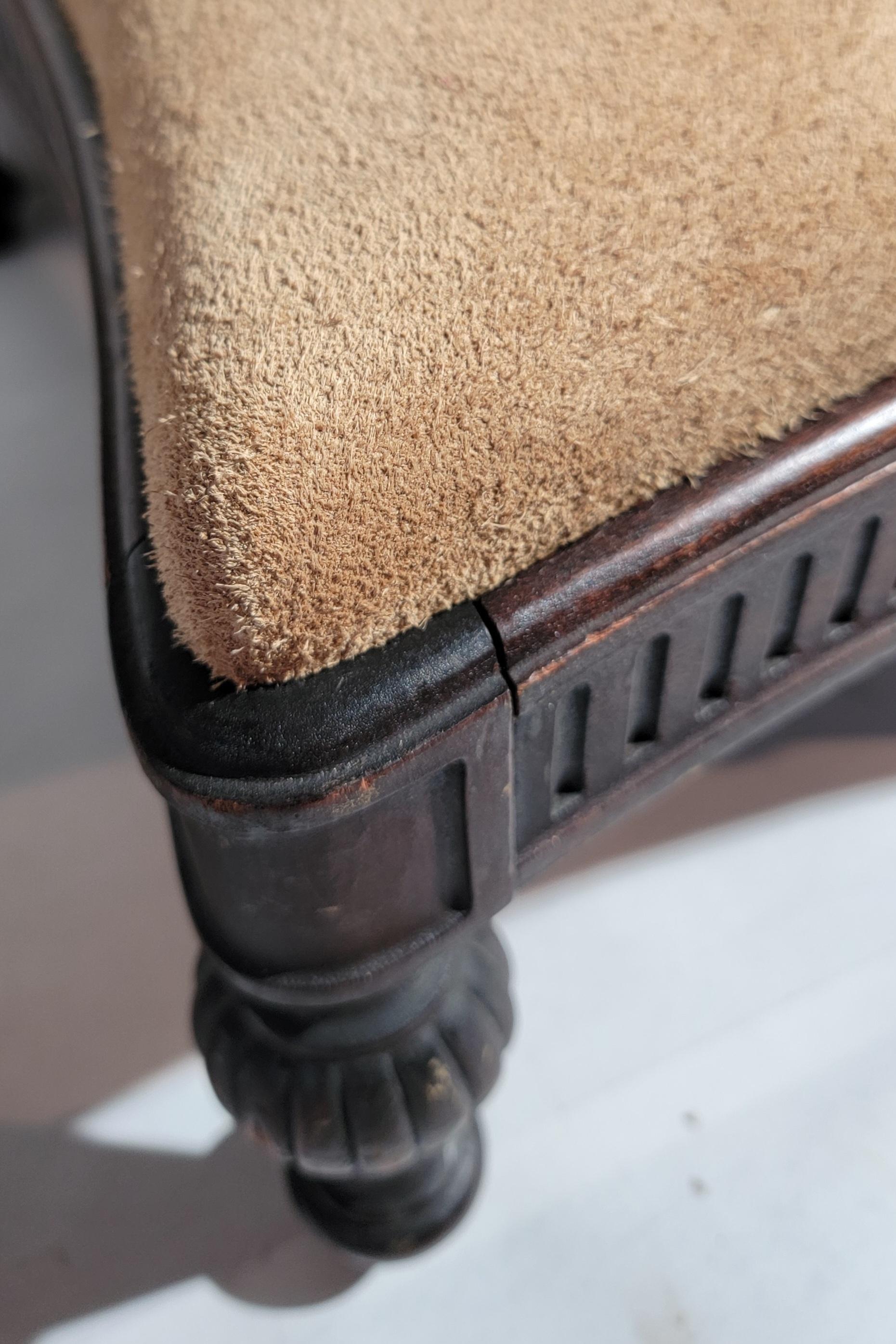 19thc Carved Stool With Suede Top In Good Condition For Sale In Los Angeles, CA