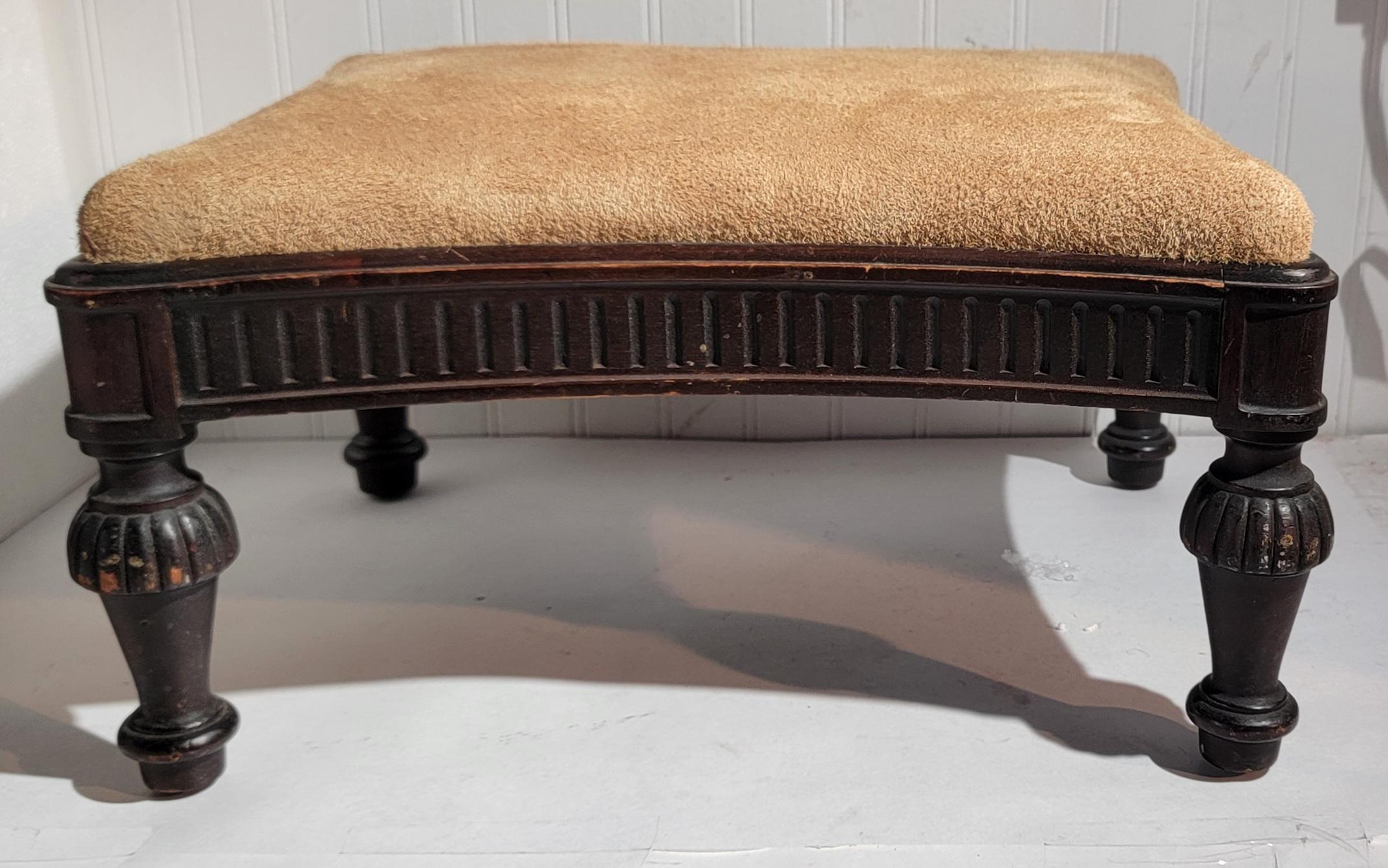 19thc Carved Stool With Suede Top For Sale 2