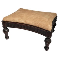 19thc Carved Stool With Suede Top