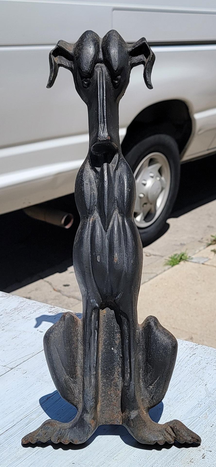 Hand-Crafted 19Thc Cast Iron Andiron Dog Door Stop For Sale