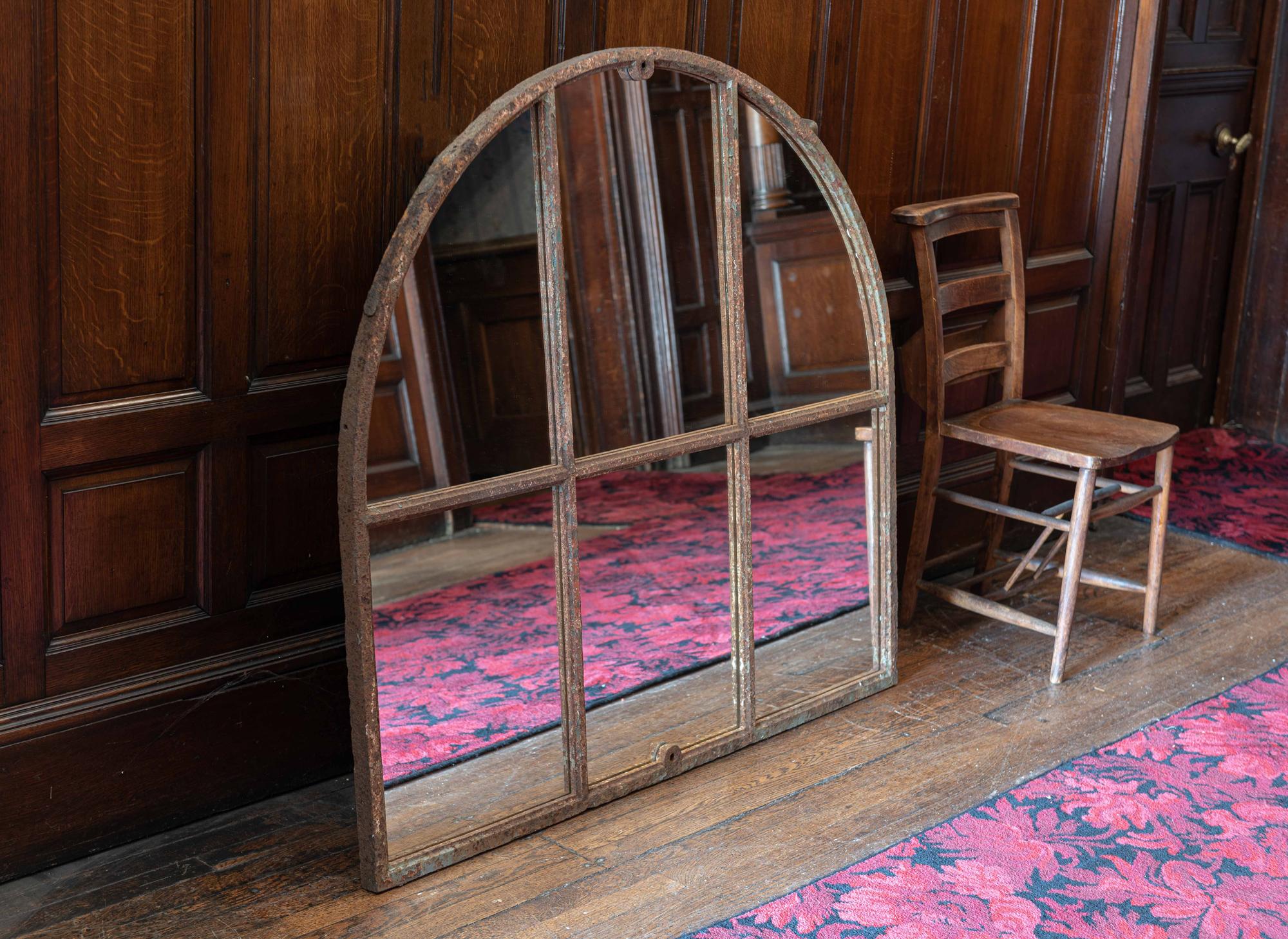 19th Century Cast Iron Arched Window Mirror 6