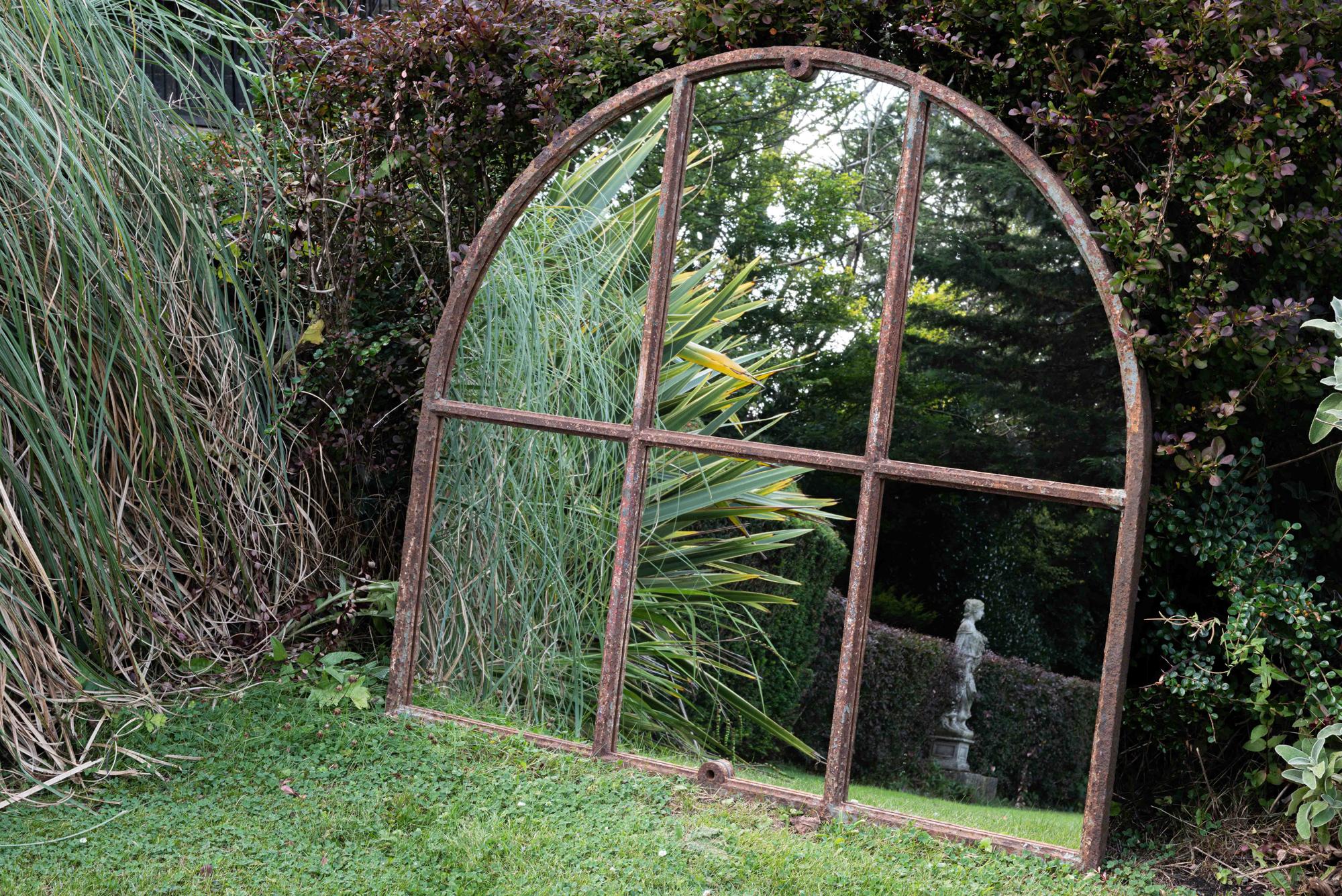 19th Century Cast Iron Arched Window Mirror 2