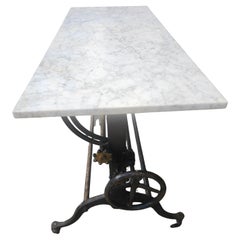 Antique 19thC Cast Iron Drafting Console Table w Carrara Marble Top by Dietzgen