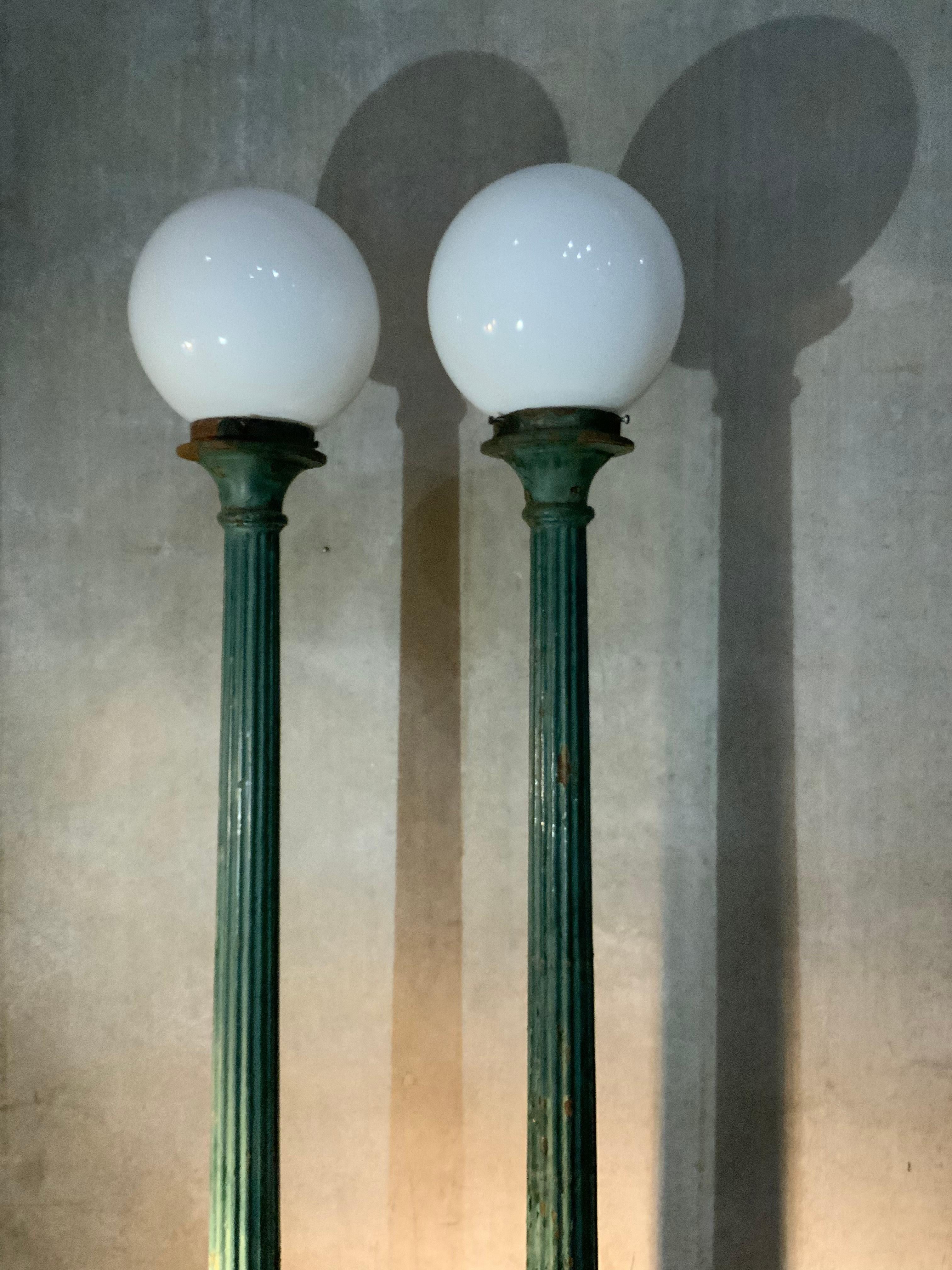 Neoclassical 19th C Cast Iron Fluted Street Lamps Posts