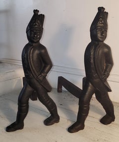 19thc Cast Iron Hessian Soldiers Andirons