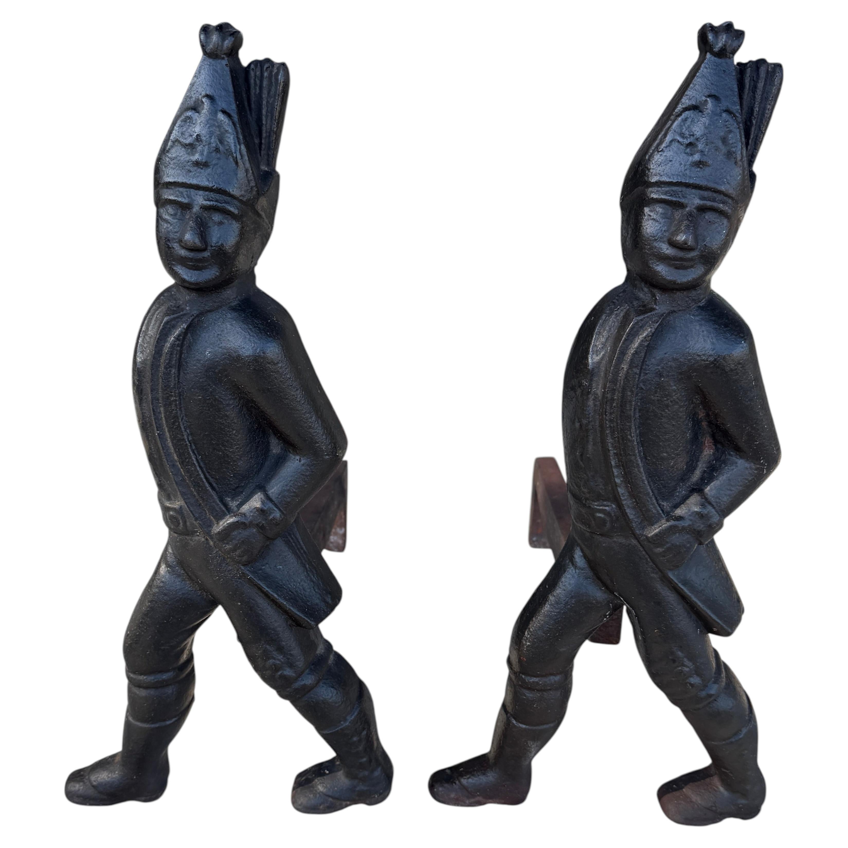 19thc Cast Iron Hessian Soldiers Andirons