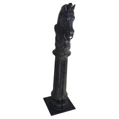 19thC Cast Iron Horse Head Hitching Post with a Base
