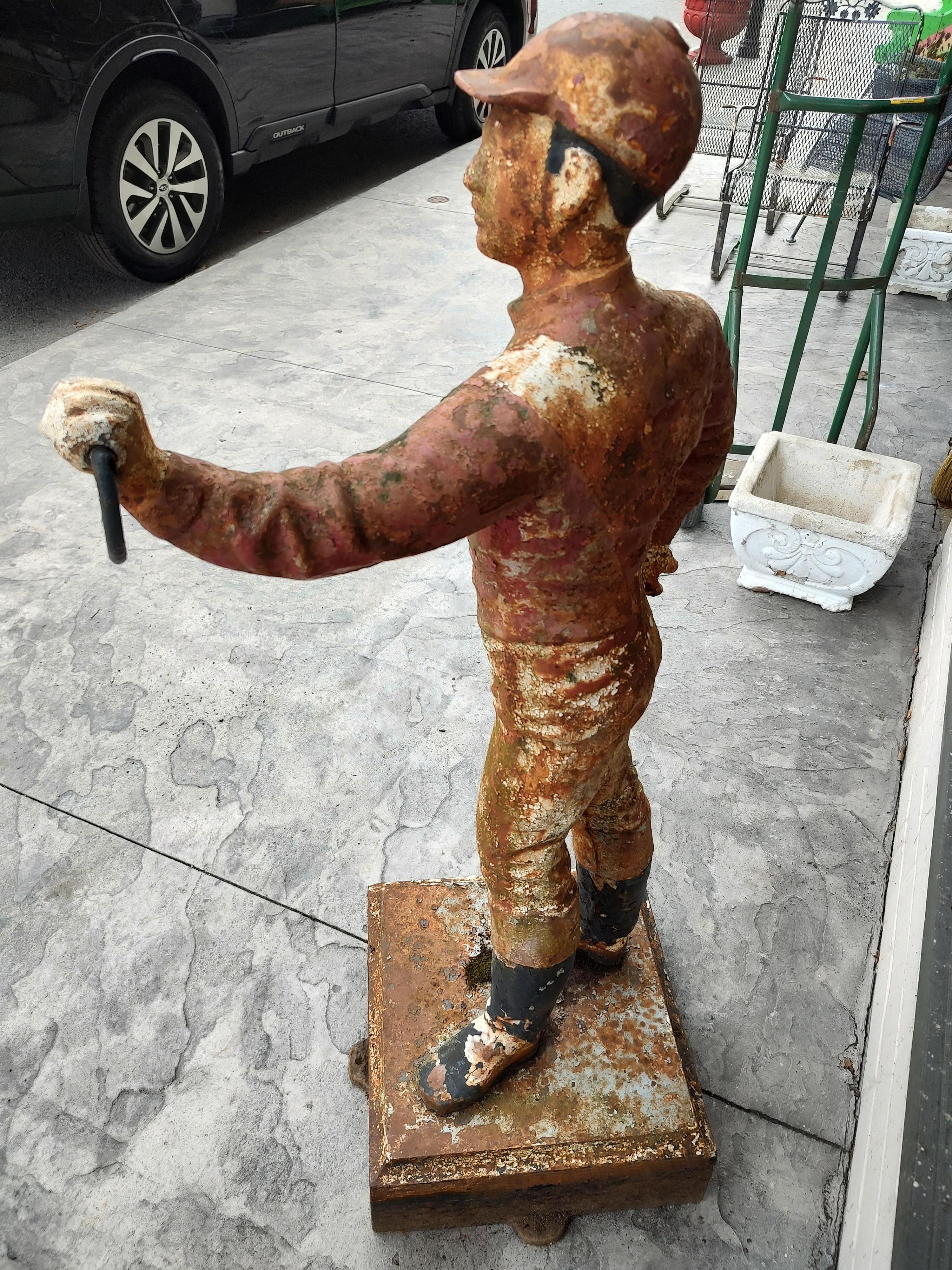 Georgian 19th C Cast Iron Jockey Hitching Post on a Plinth Base