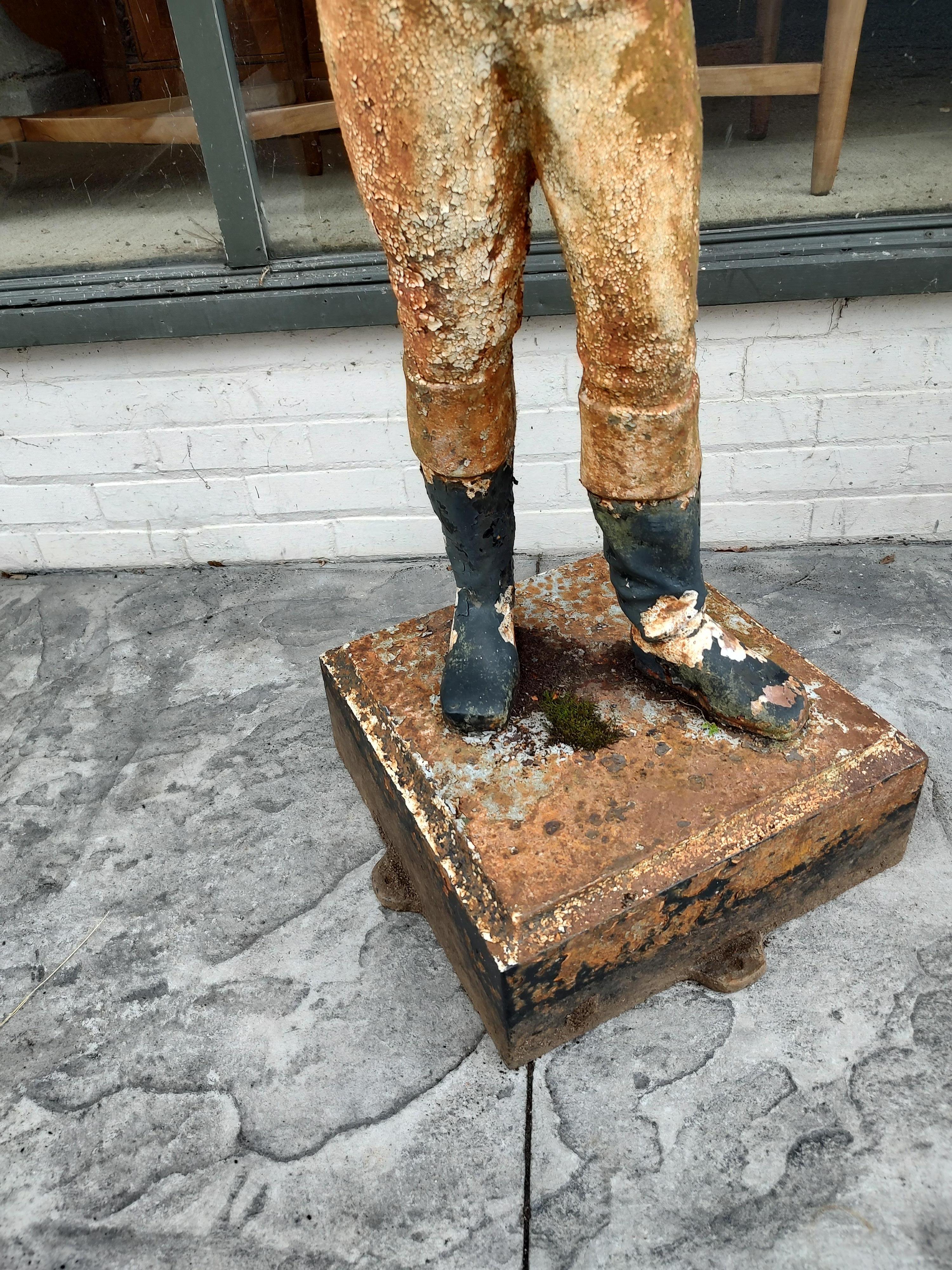 19th C Cast Iron Jockey Hitching Post on a Plinth Base In Good Condition In Port Jervis, NY