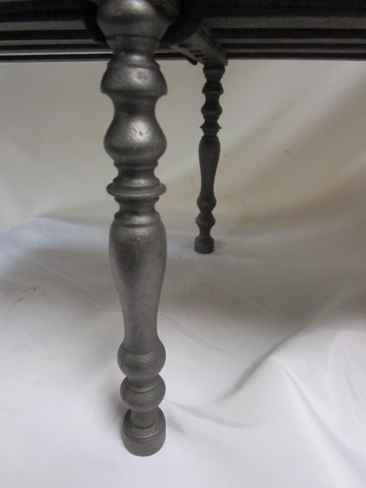 Late Victorian 19thc Cast Iron Low English Garden or Fireplace Bench with Velvet Custom Cushion