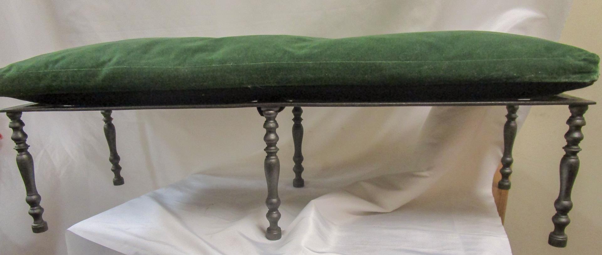 Late Victorian 19thc Cast Iron Low English Garden or Fireplace Bench with Velvet Custom Cushion For Sale