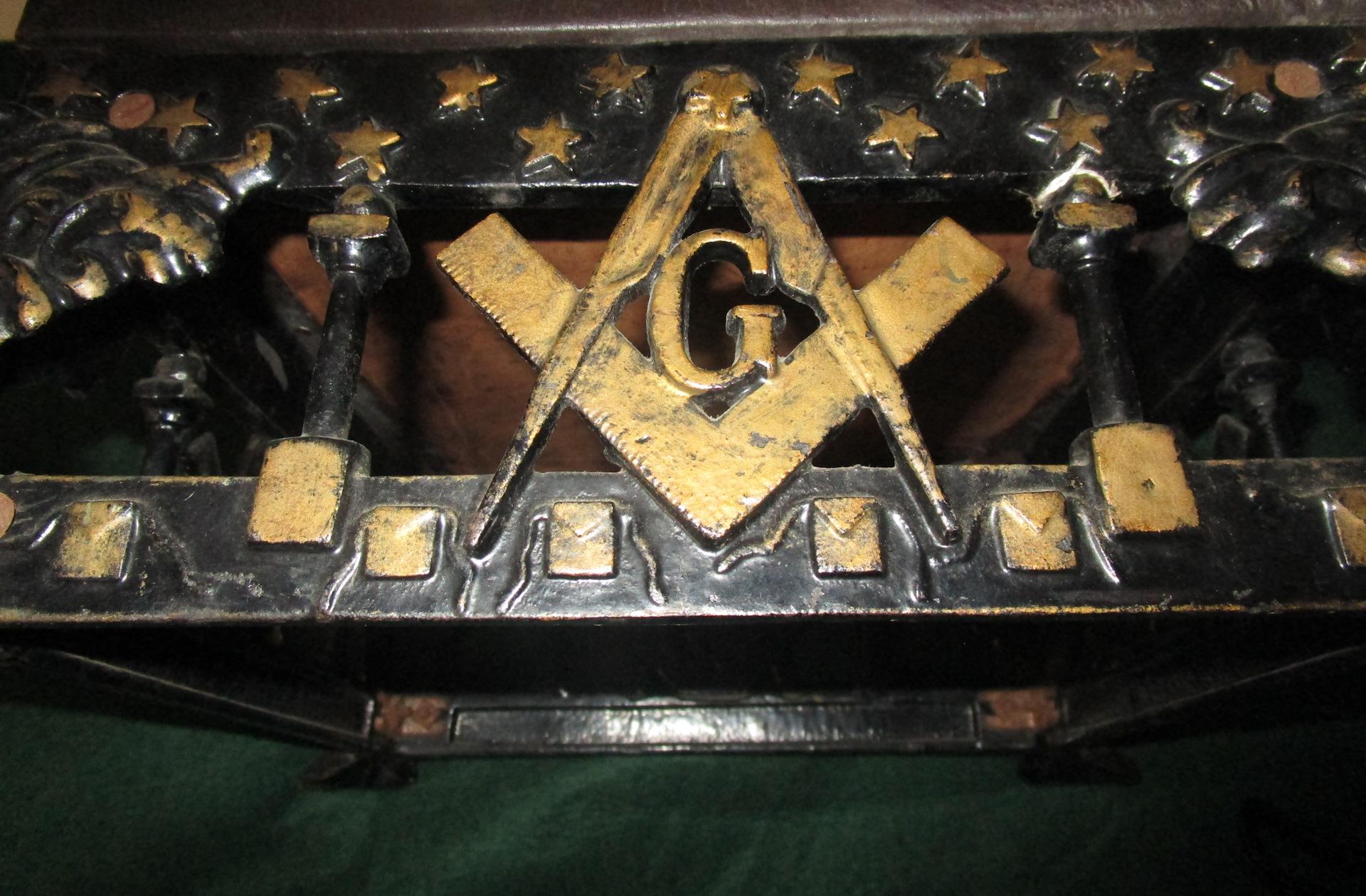 19thc Cast Iron Masonic Footstool with Square and Compass Stars and Paw Feet 2