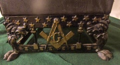 19thc Cast Iron Masonic Footstool with Square and Compass Stars and Paw Feet