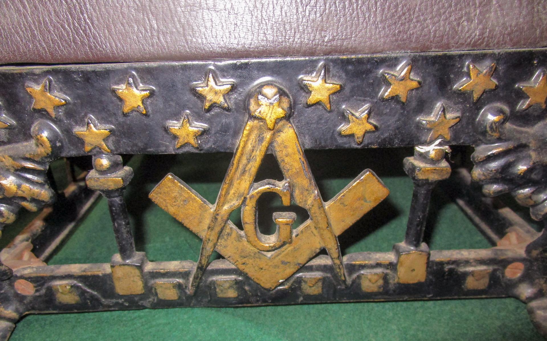 American 19thc Cast Iron Masonic Footstool with Square and Compass Stars and Paw Feet