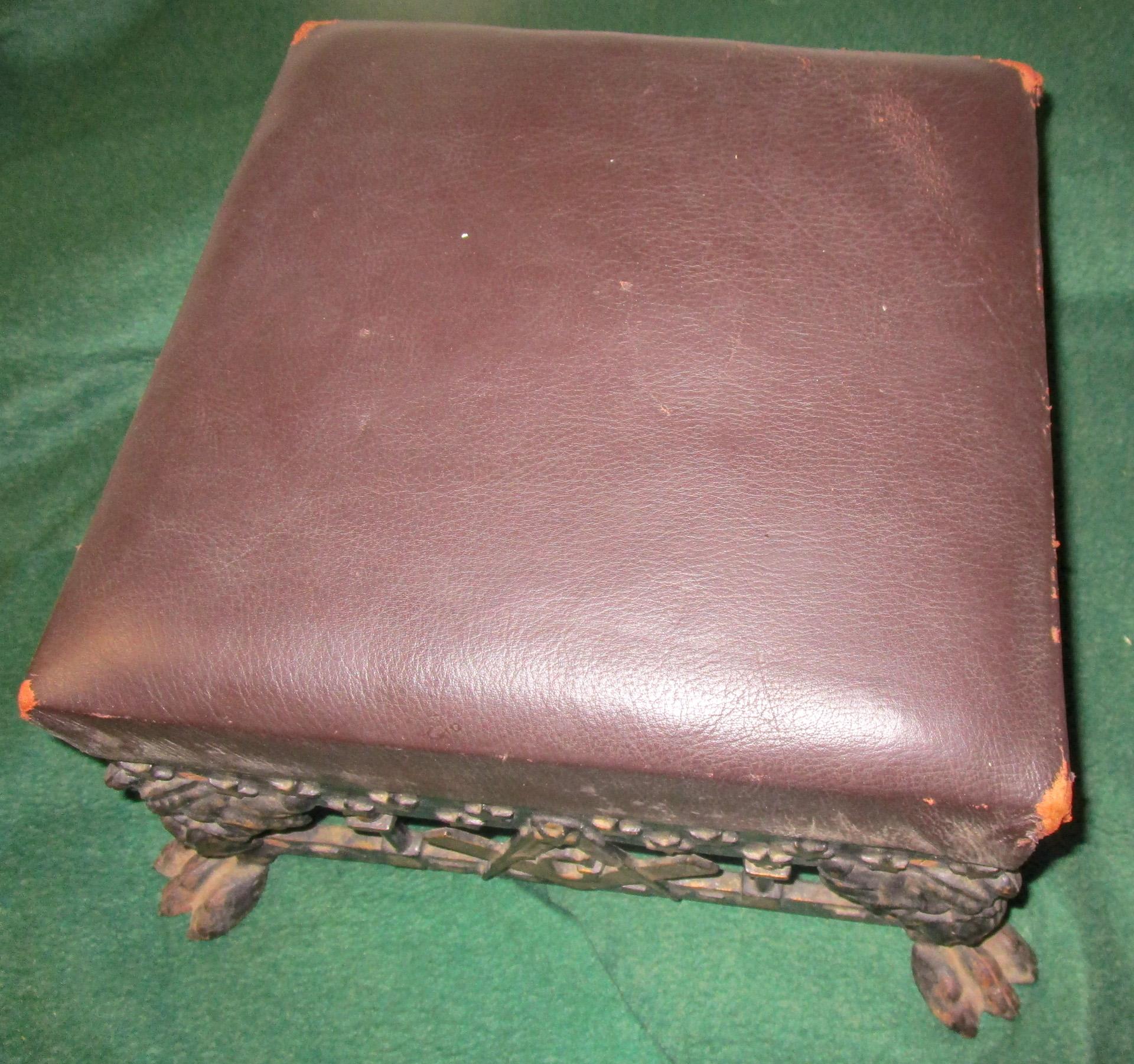 Late 19th Century 19thc Cast Iron Masonic Footstool with Square and Compass Stars and Paw Feet