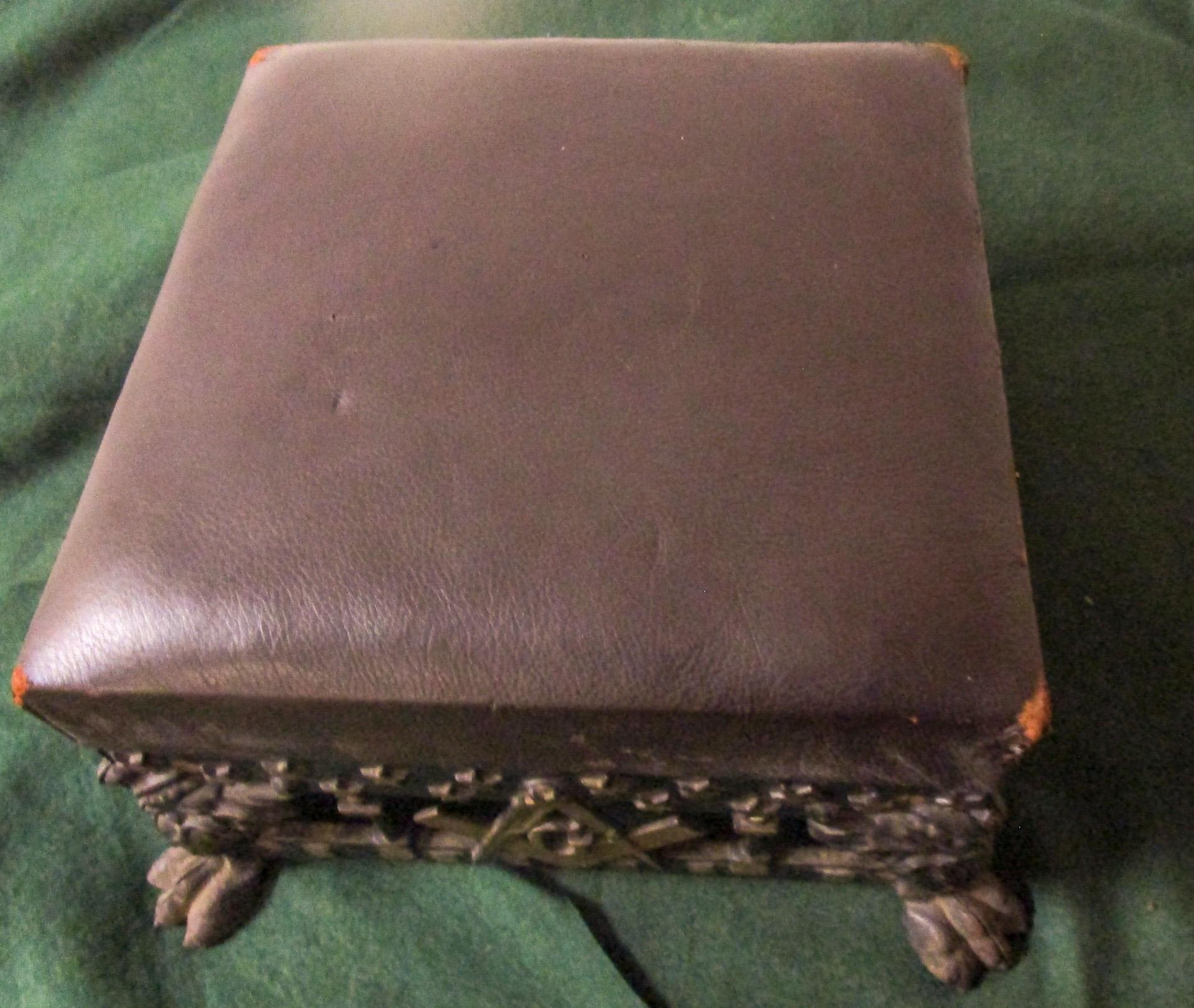 Metal 19thc Cast Iron Masonic Footstool with Square and Compass Stars and Paw Feet
