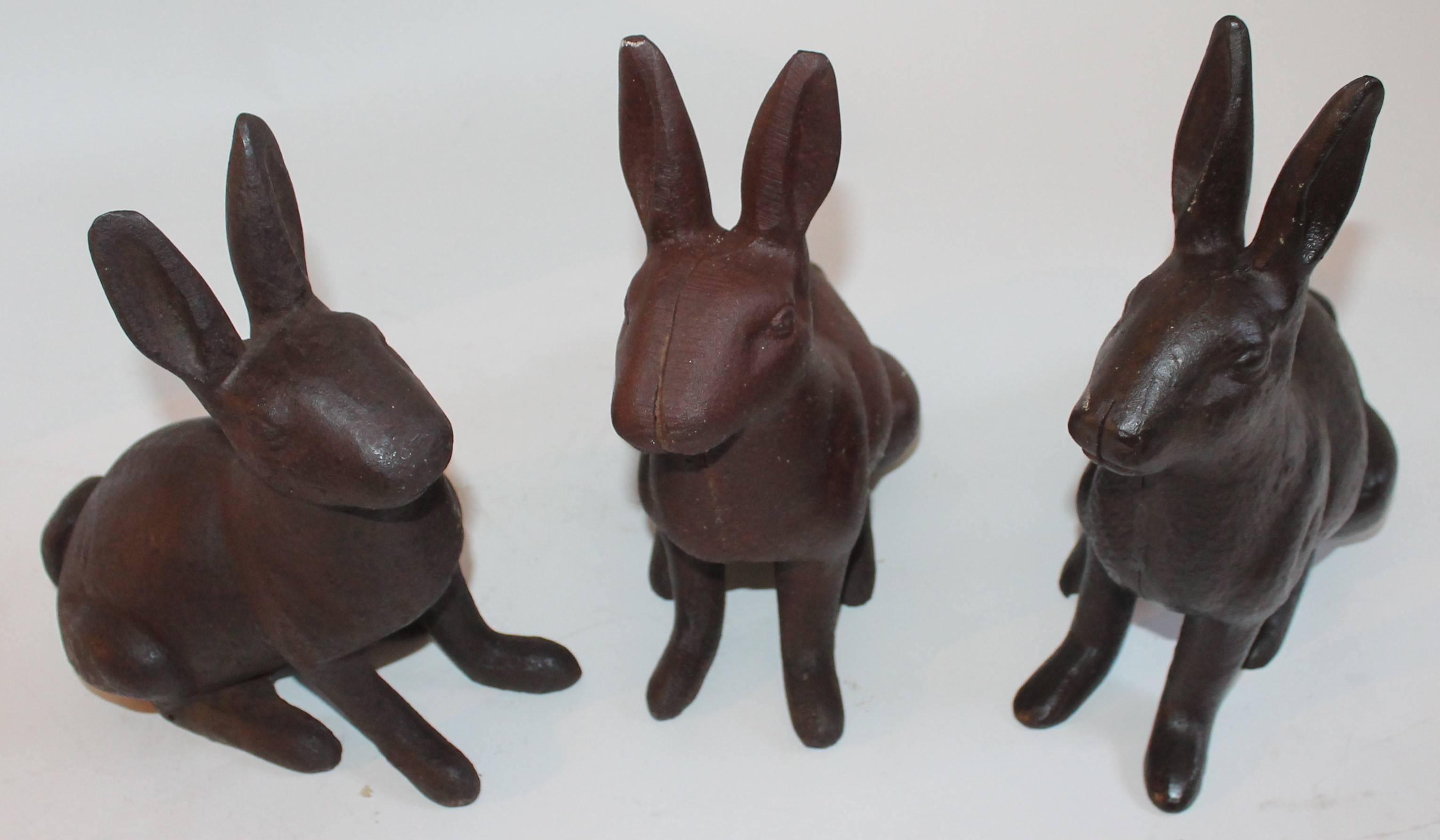 These rabbits are all slightly different in shape and size. All rabbits measure 10 inches in depth x 5 inches in width x 11 inches in height. The condition are very good.