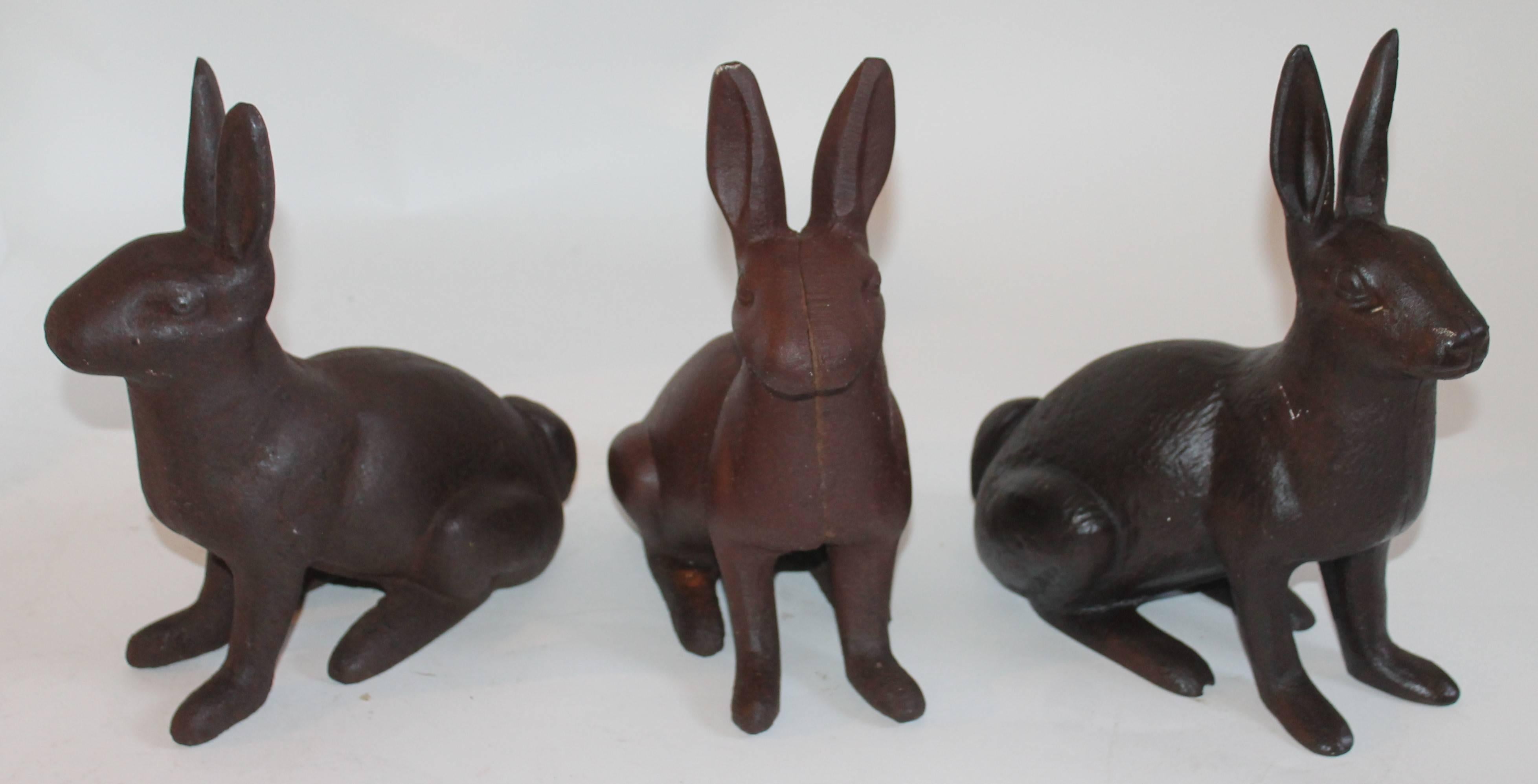 Country 19th Century Cast Iron Rabbits / Collection of Three