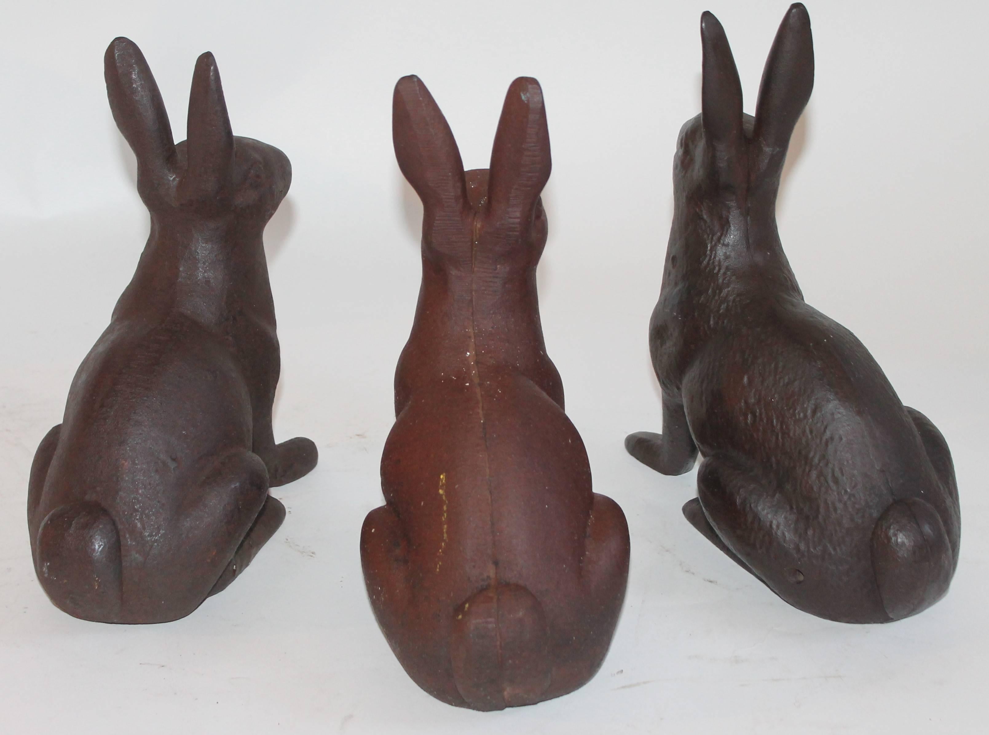 20th Century 19th Century Cast Iron Rabbits / Collection of Three
