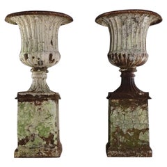 19thc Cast Urns On Plinths