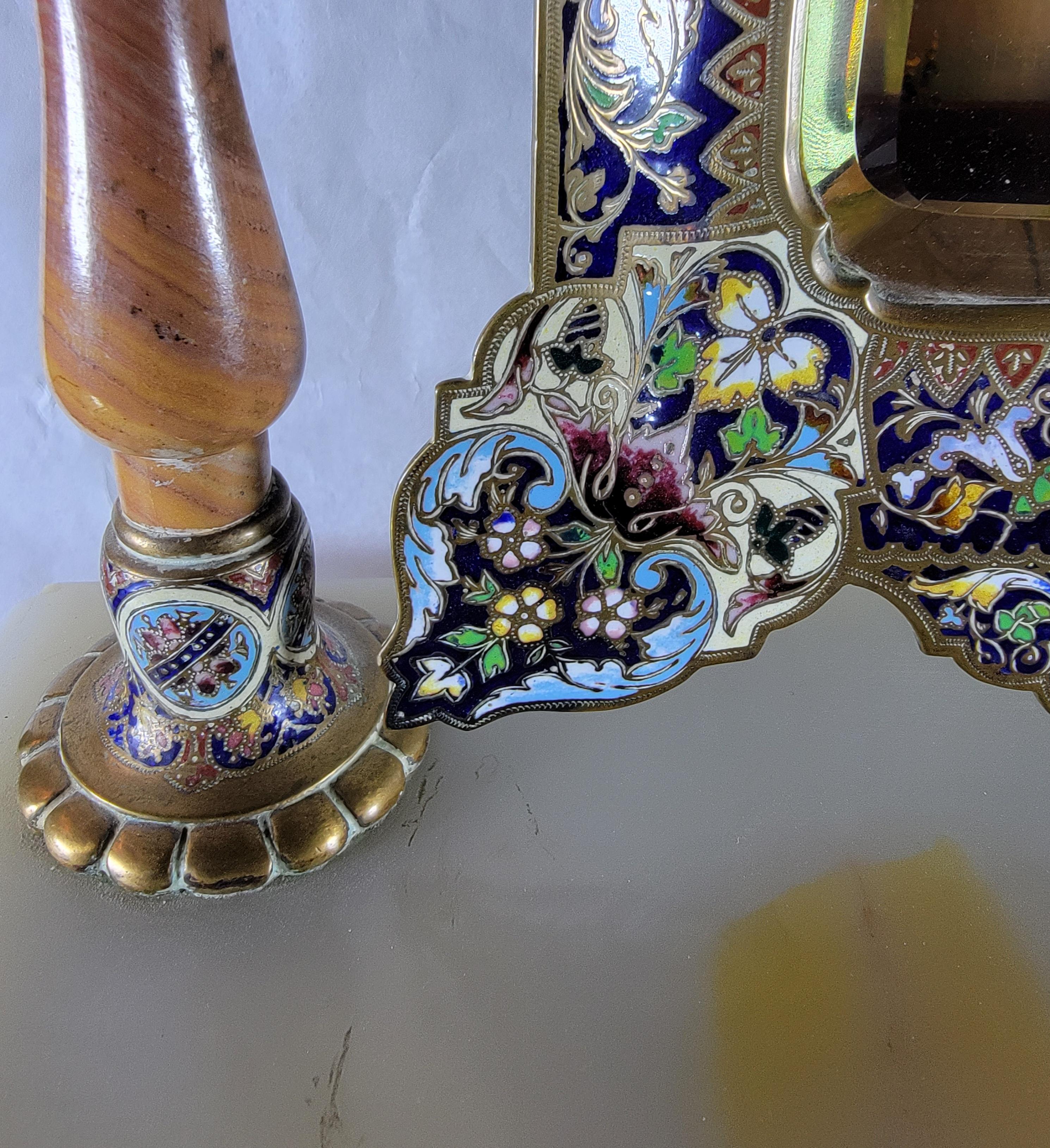 XIXe siècle Miroir de courtoisie en onyx français champlevé du 19e siècle en vente