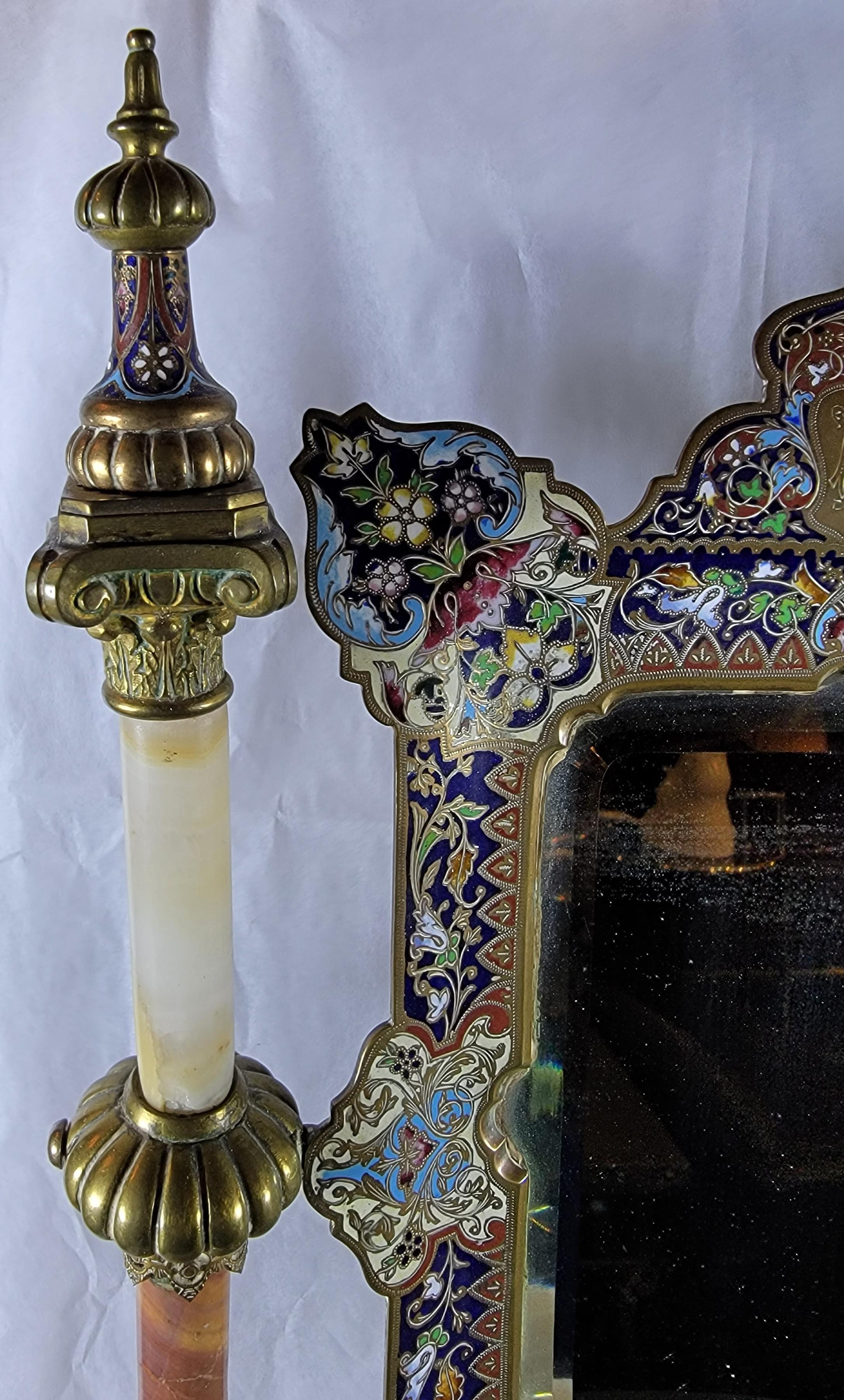 Miroir de courtoisie en onyx français champlevé du 19e siècle en vente 1