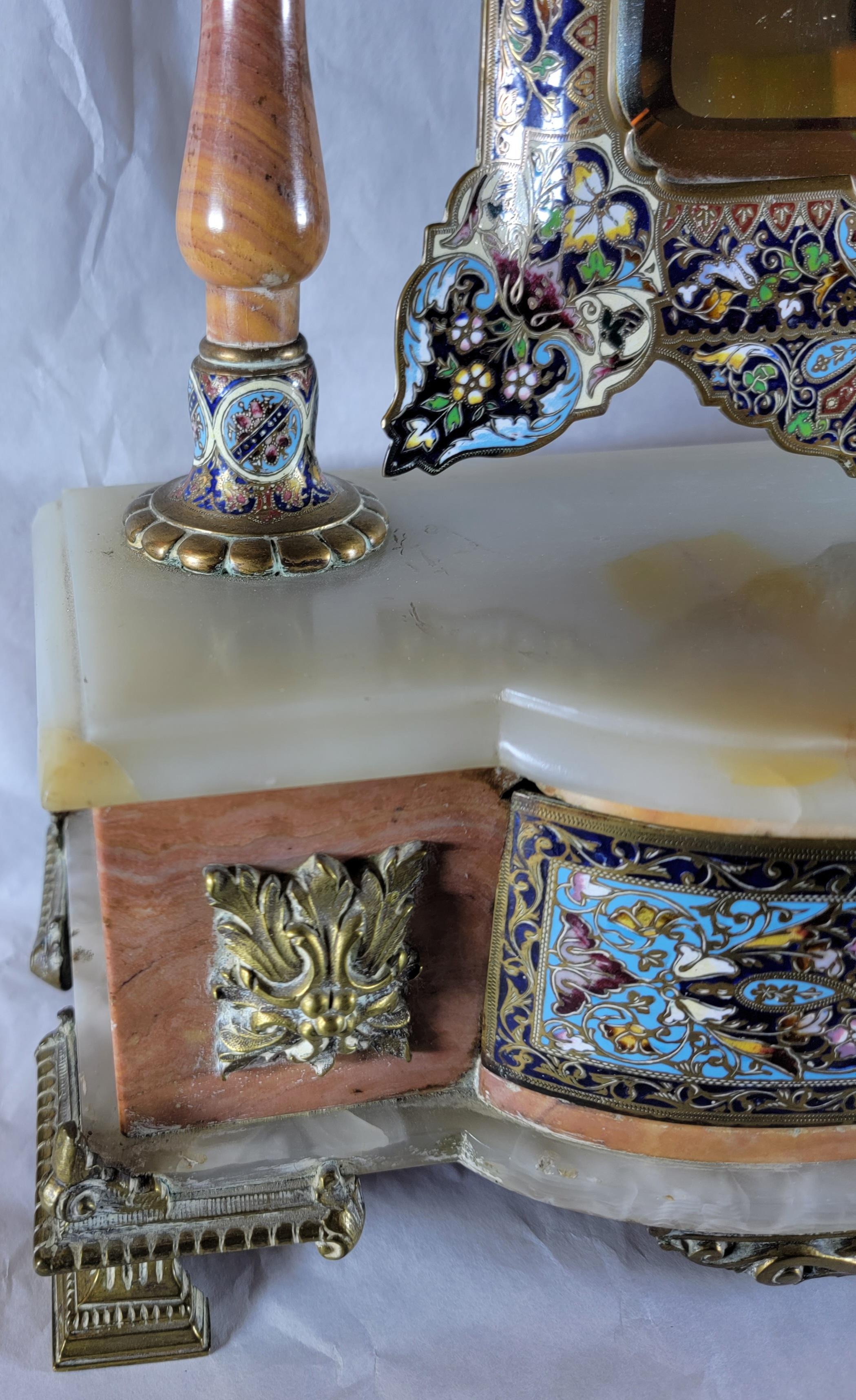 Miroir de courtoisie en onyx français champlevé du 19e siècle en vente 2