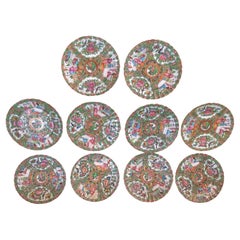 19thc Chinese Export Scalloped Rose Medallion Set of Ten Dessert or Bread Plates