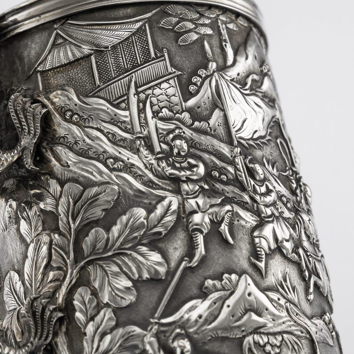 19th Century Chinese Export Solid Silver Battle Scene Mug, Leeching, circa 1870 14