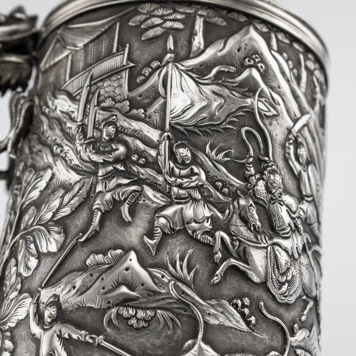 19th Century Chinese Export Solid Silver Battle Scene Mug, Leeching, circa 1870 15