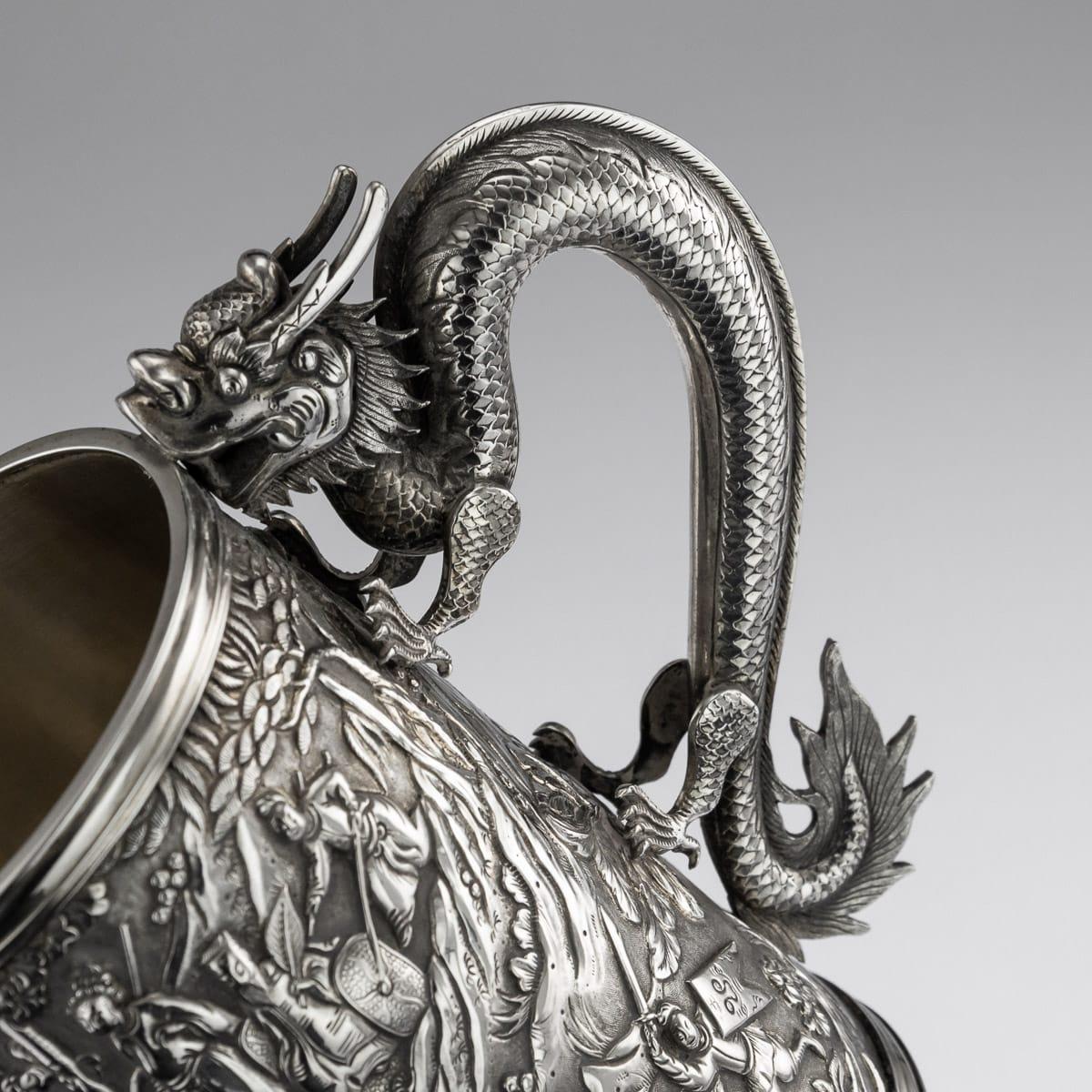 19th Century Chinese Export Solid Silver Battle Scene Mug, Leeching, circa 1870 5