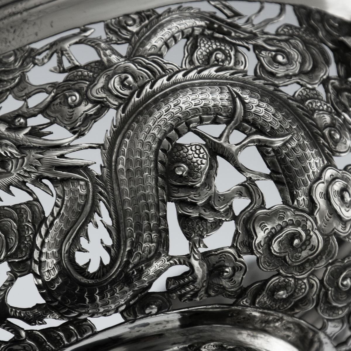 19th Century Chinese Export Solid Silver Dragon Jardinière, Wang Hing circa 1890 8