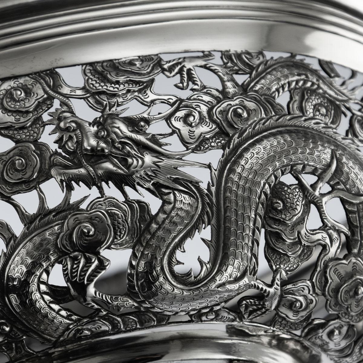 19th Century Chinese Export Solid Silver Dragon Jardinière, Wang Hing circa 1890 9
